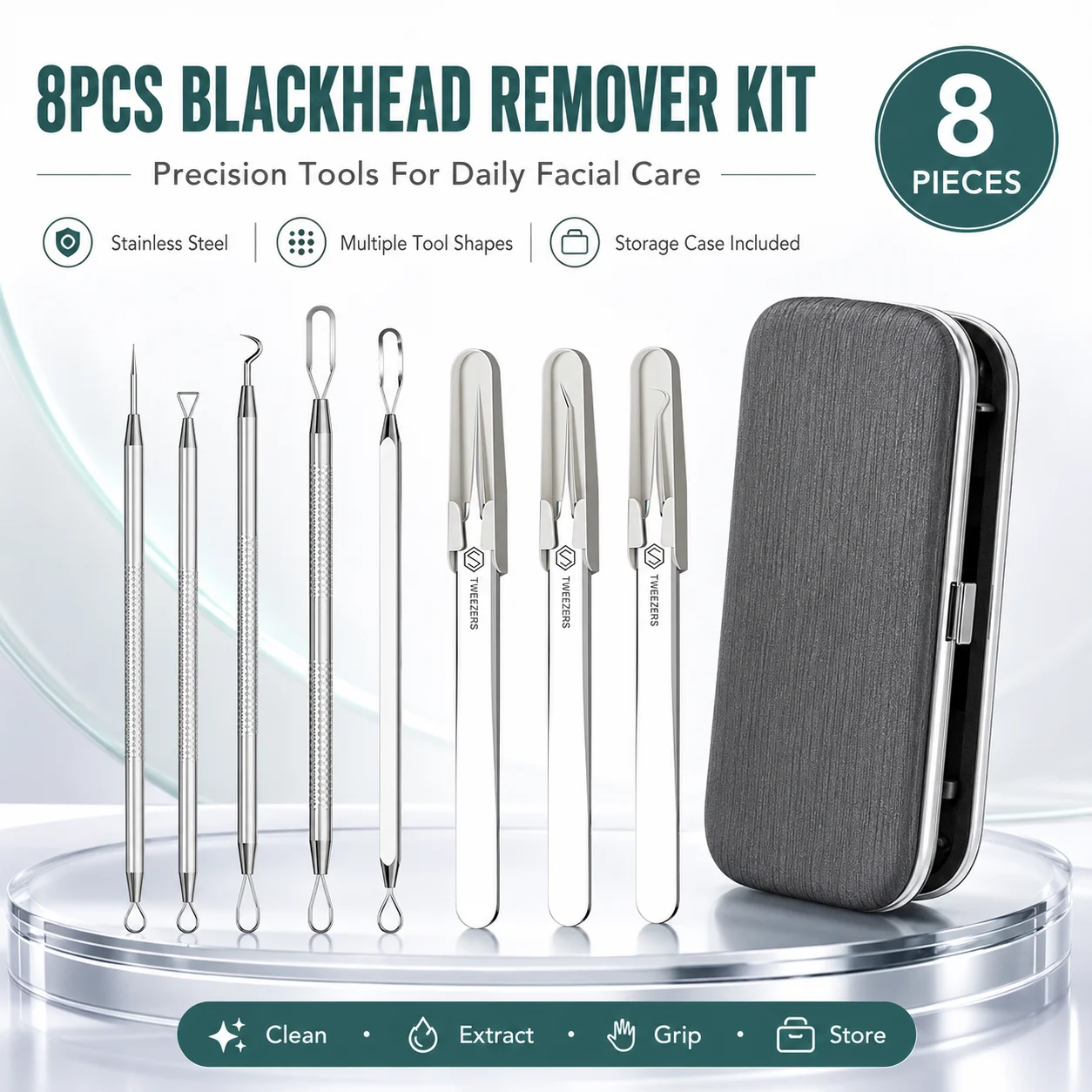 Luxury Skincare Acne - 8PCS Blackhead Remover Tool Kit Stainless